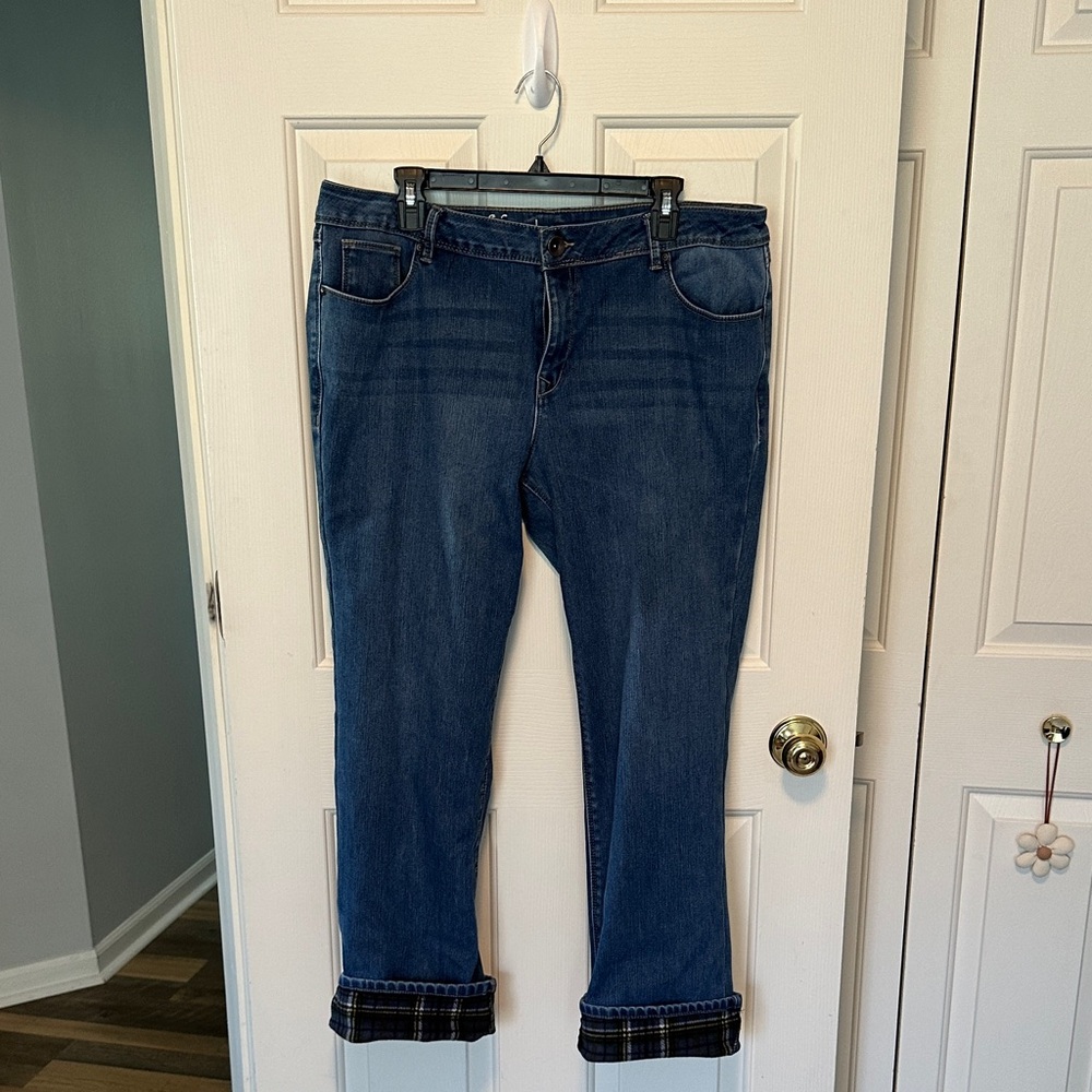 Natural Reflections Dark Blue Straight Leg Flannel Lined Jeans